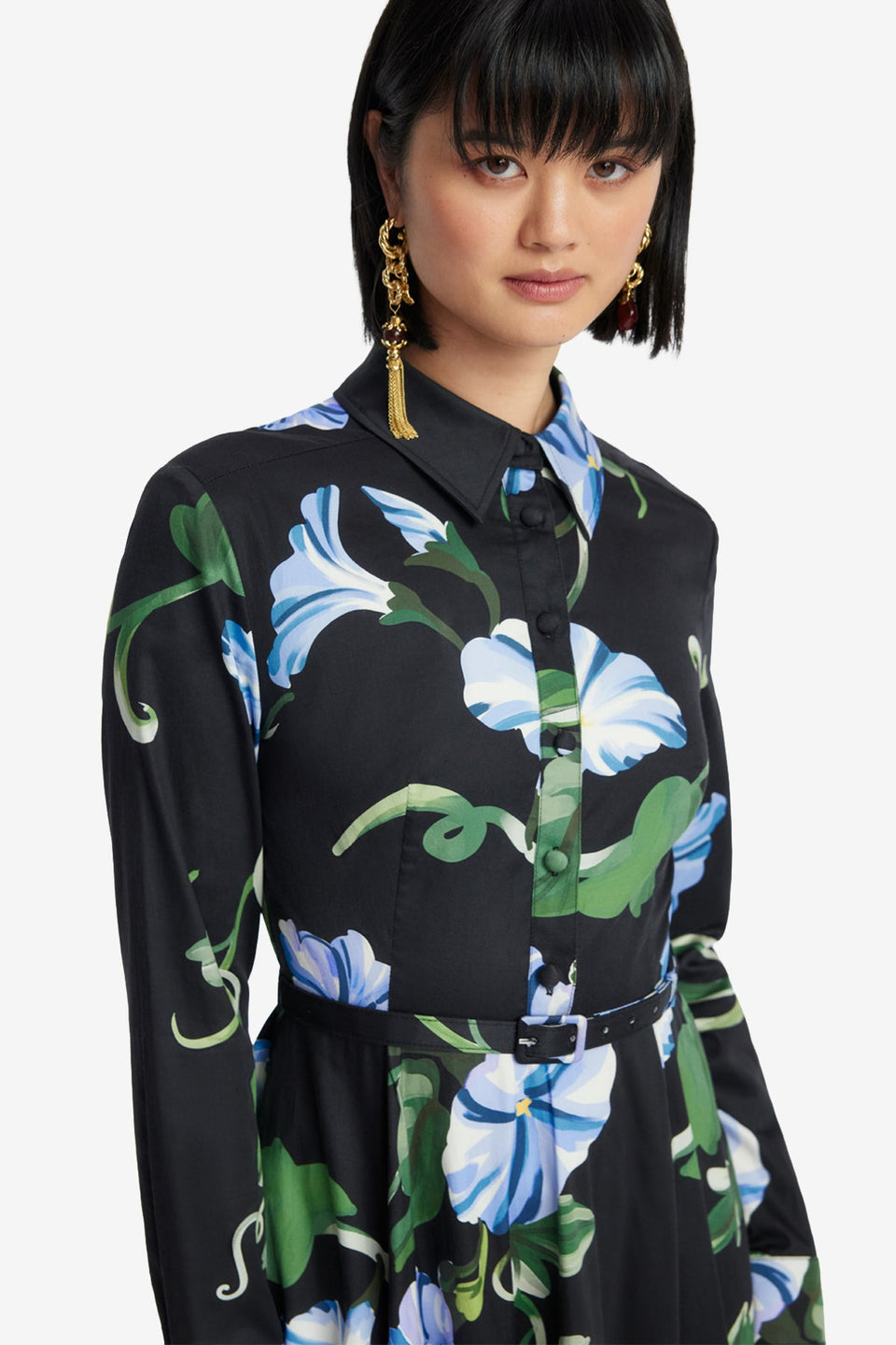 Exclusive LEO LIN Zara Shirt Midi Dress - Vine Print in Ebony