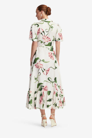 Exclusive LEO LIN Becca Short Sleeve Midi Dress  - Vine Print in Snow