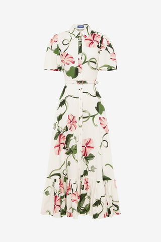Exclusive LEO LIN Becca Short Sleeve Midi Dress  - Vine Print in Snow