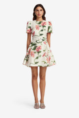 Elyse Short Sleeve Mini Dress - Vine Print in Snow Dress Mini