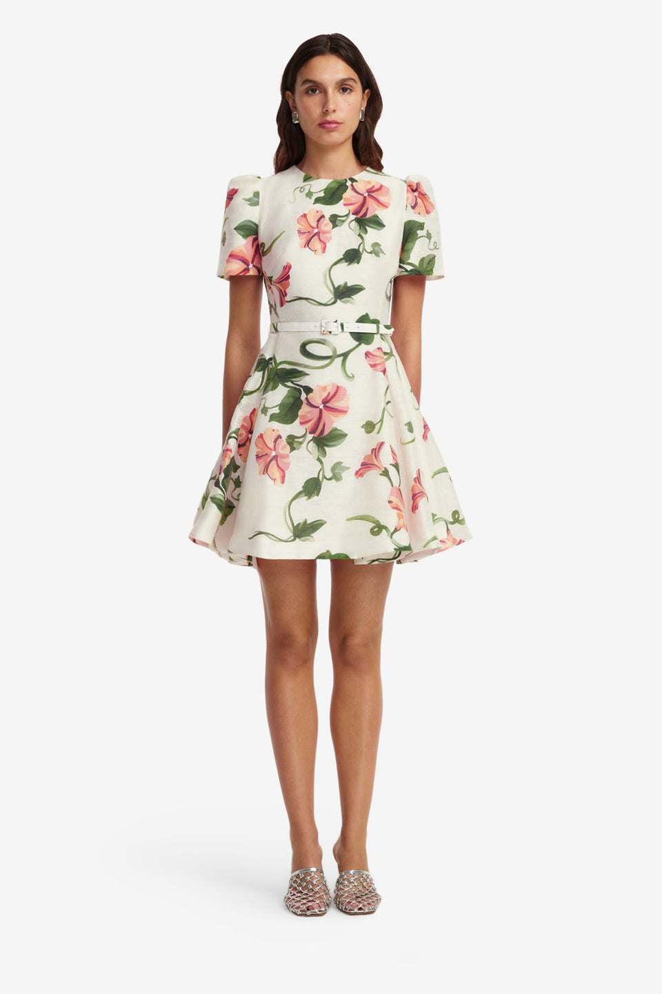 Exclusive LEO LIN Elyse Short Sleeve Mini Dress - Vine Print in Snow