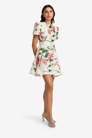 Elyse Short Sleeve Mini Dress - Vine Print in Snow Dress Mini