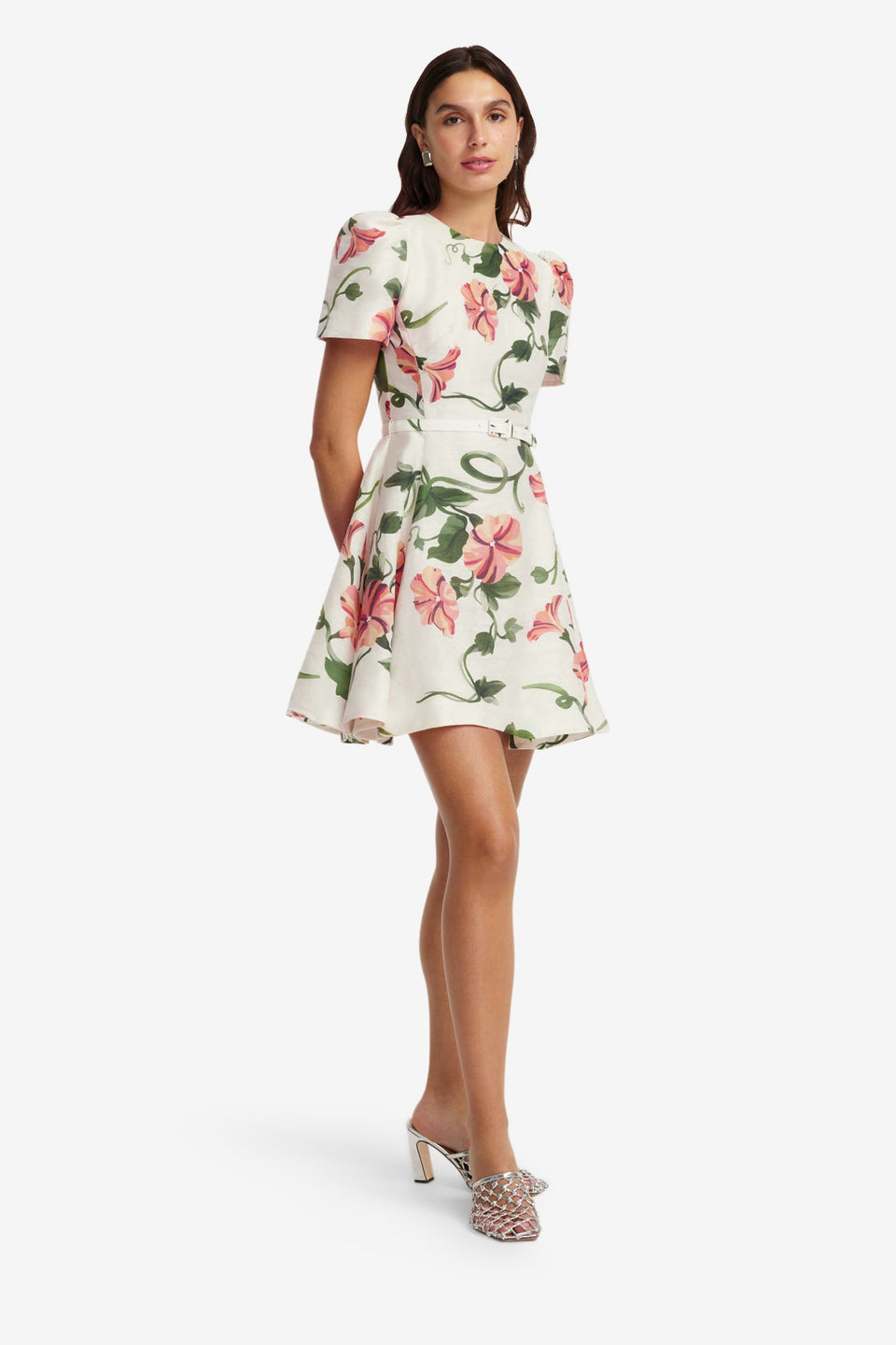 Exclusive LEO LIN Elyse Short Sleeve Mini Dress - Vine Print in Snow