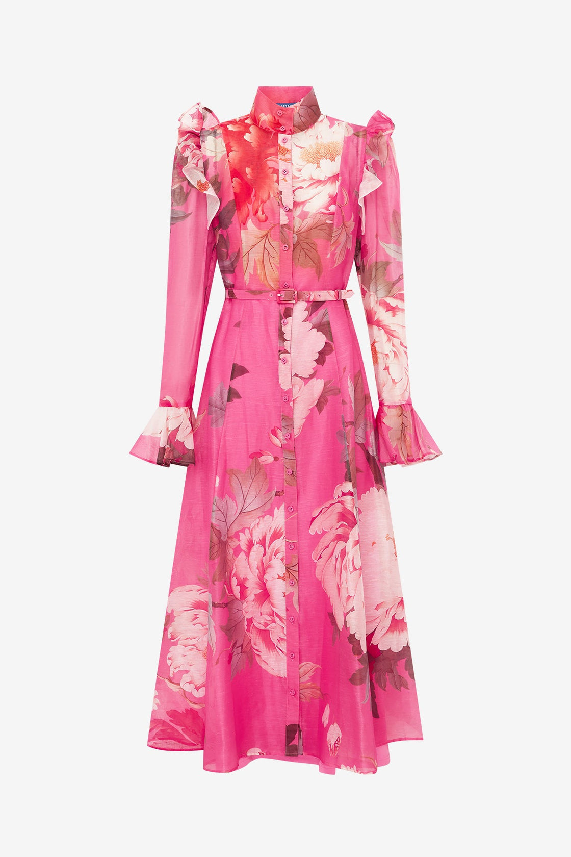 Katrina Butterfly Sleeve Midi Dress - Peony Print in Fuchsia Dress Midi