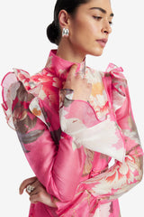 Katrina Butterfly Sleeve Midi Dress - Peony Print in Fuchsia Dress Midi