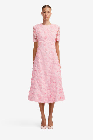 Exclusive LEO LIN Caroline Lace Short Sleeves Midi Dress - Blush Pink