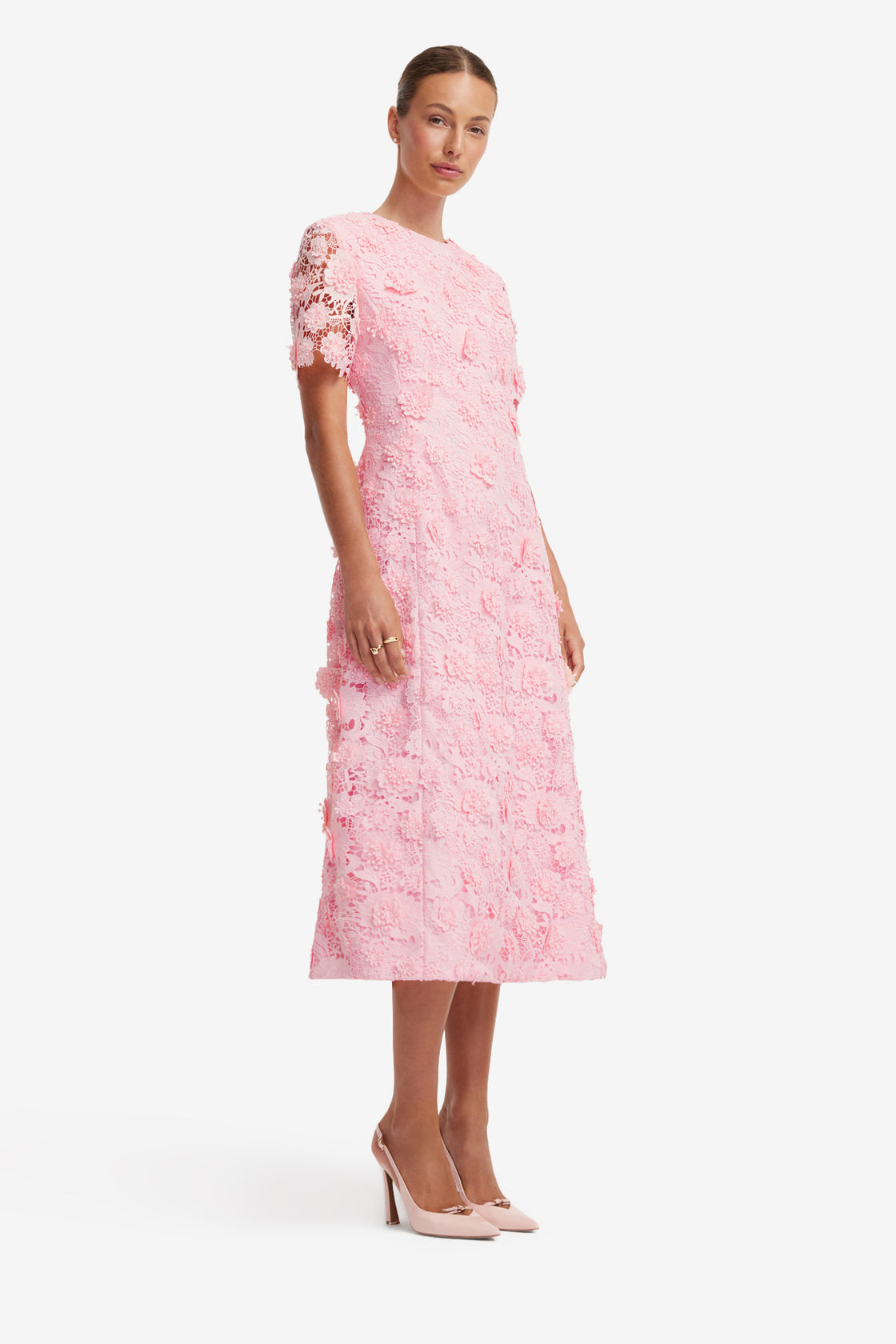 Caroline Lace Short Sleeves Midi Dress - Blush Pink LEO LIN Caroline Lace Short Sleeves Midi Dress - Blush Pink LEO LIN