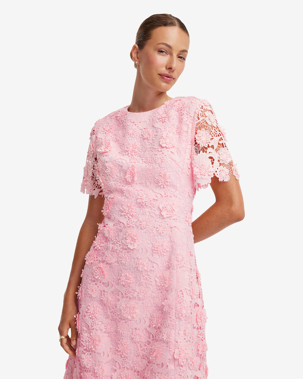 Caroline Lace Short Sleeves Midi Dress - Blush Pink LEO LIN Caroline Lace Short Sleeves Midi Dress - Blush Pink LEO LIN