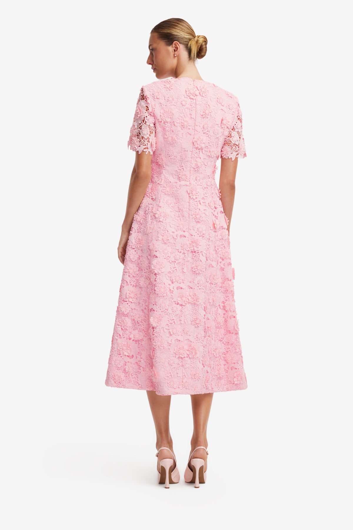 Caroline Lace Short Sleeves Midi Dress - Blush Pink – LEO LIN