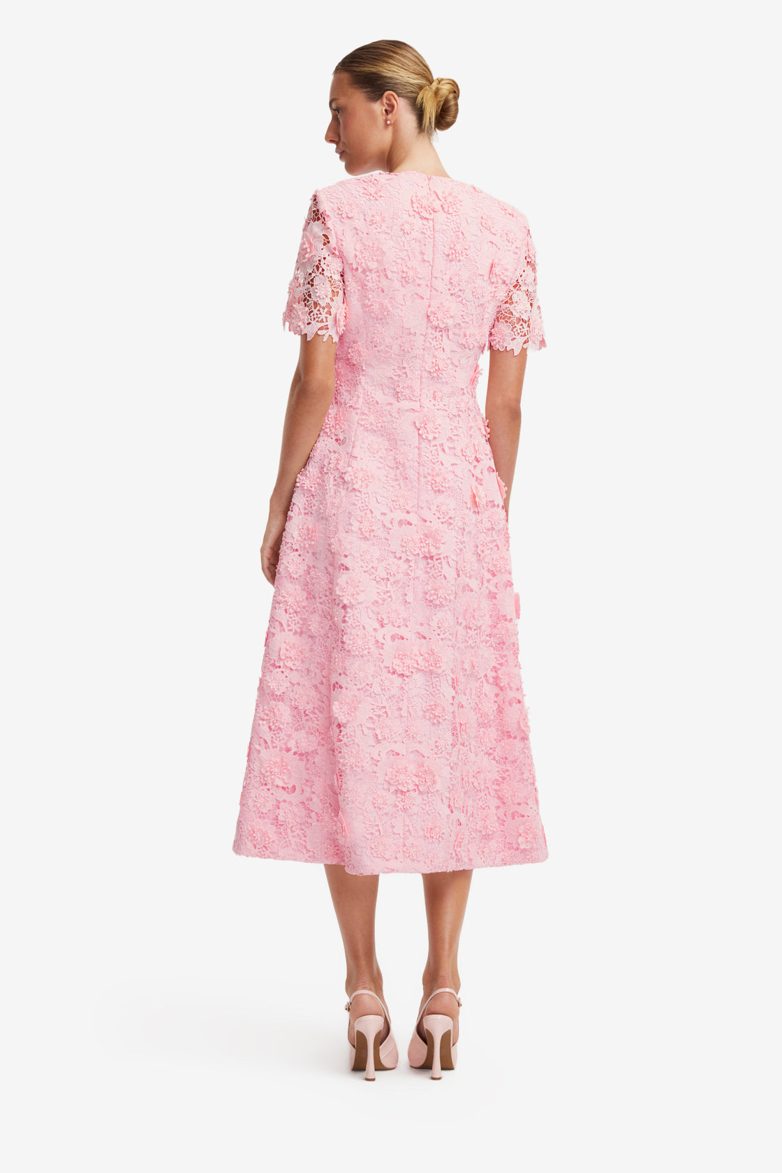 Caroline Lace Short Sleeves Midi Dress - Blush Pink LEO LIN Caroline Lace Short Sleeves Midi Dress - Blush Pink LEO LIN