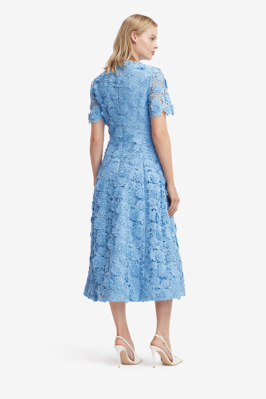Exclusive LEO LIN Caroline Lace Short Sleeves Midi Dress - Pastel Blue