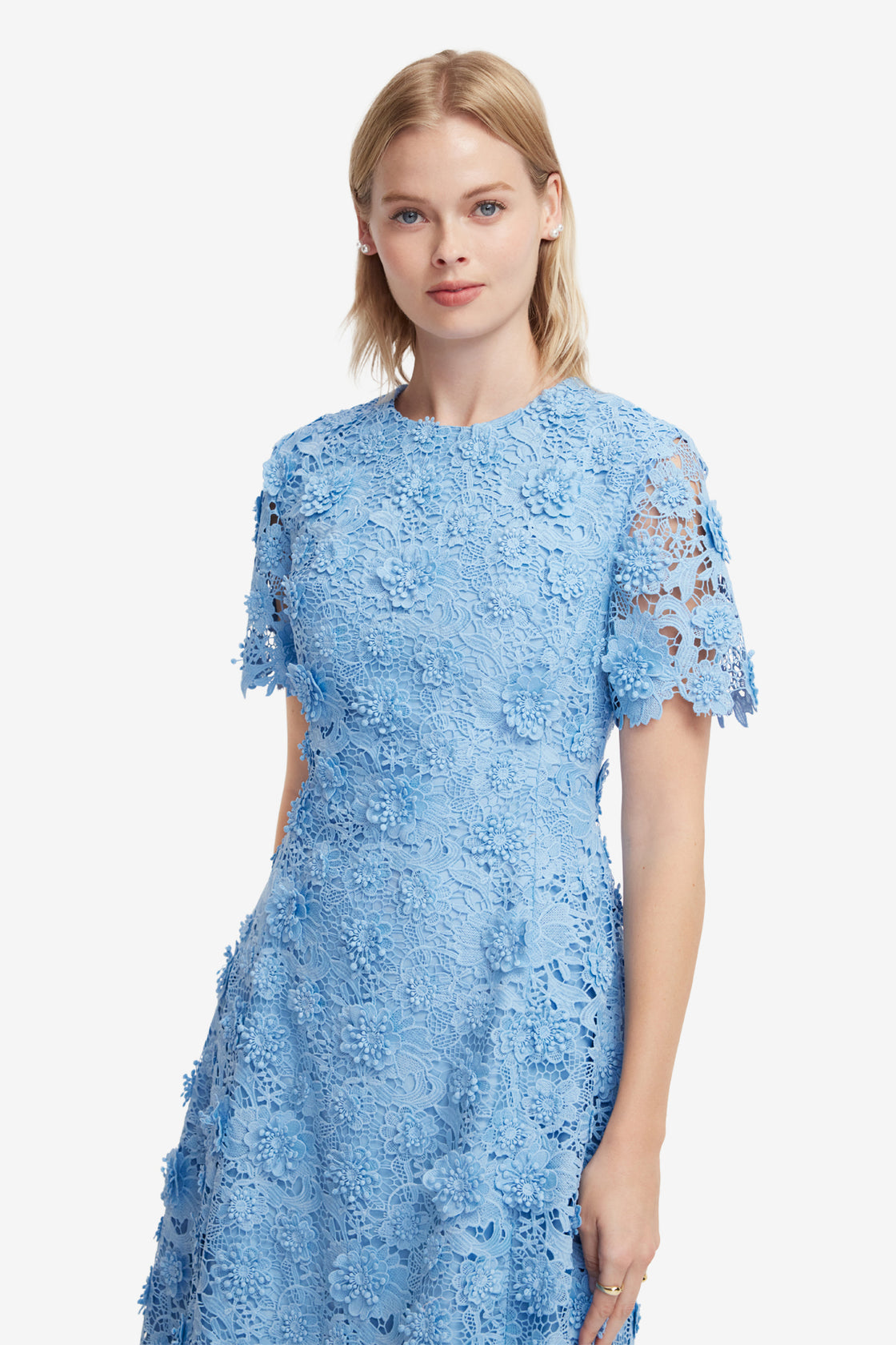 Caroline Lace Short Sleeves Midi Dress - Pastel Blue Caroline Lace Short Sleeves Midi Dress - Pastel Blue