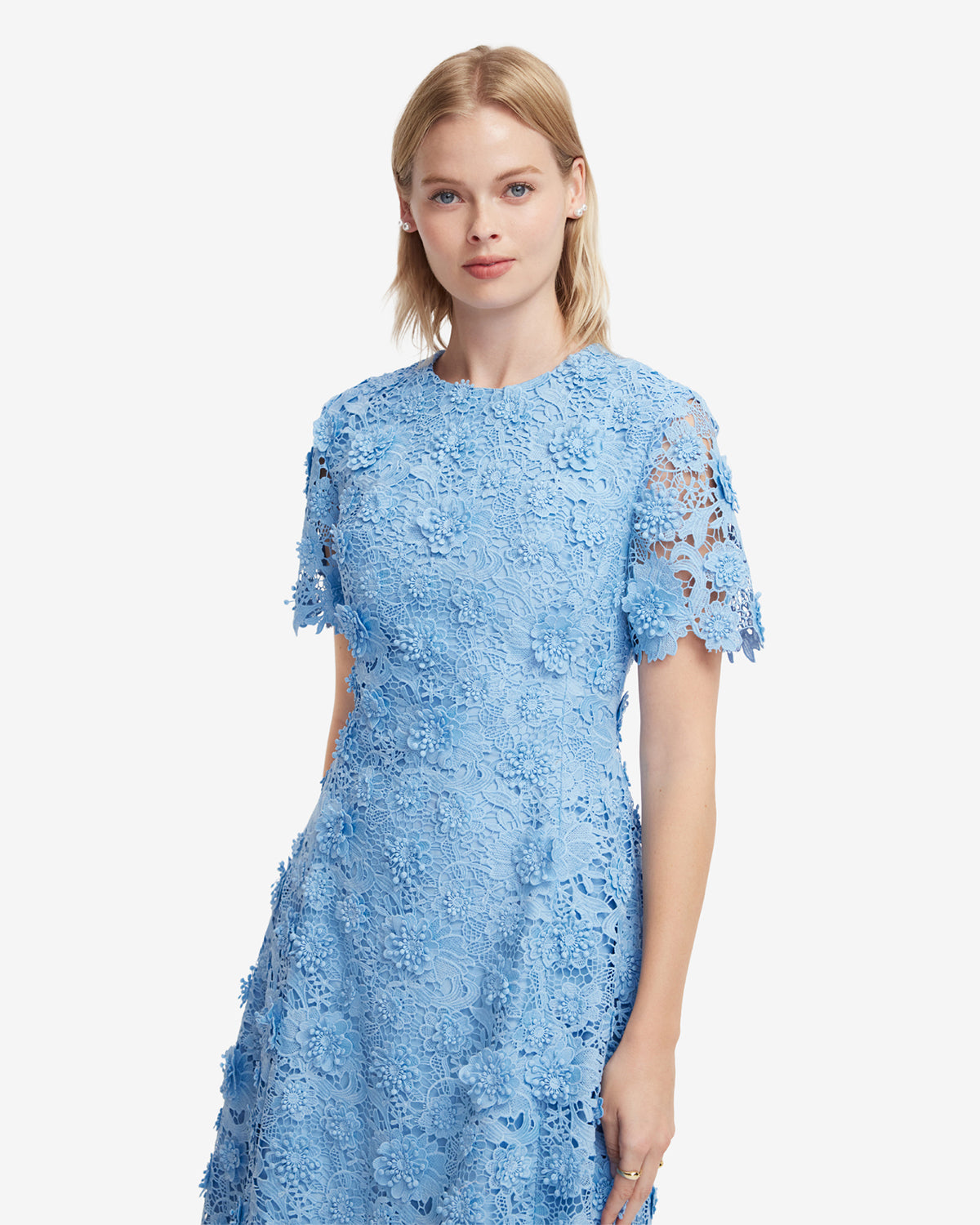 Caroline Lace Short Sleeves Midi Dress - Pastel Blue LEO LIN Caroline Lace Short Sleeves Midi Dress - Pastel Blue LEO LIN