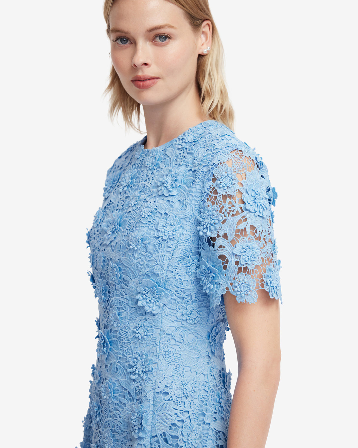 Caroline Lace Short Sleeves Midi Dress - Pastel Blue LEO LIN Caroline Lace Short Sleeves Midi Dress - Pastel Blue LEO LIN