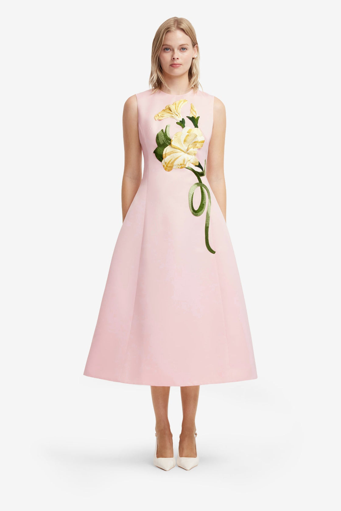 knee length dresses for ladies Cleo Appliqué Sleeveless Midi Dress