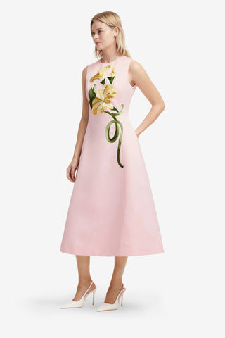 Cleo Appliqué Sleeveless Midi Dress - Vine Print in Pink Dress Midi