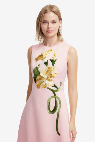 Cleo Appliqué Sleeveless Midi Dress - Vine Print in Pink Dress Midi