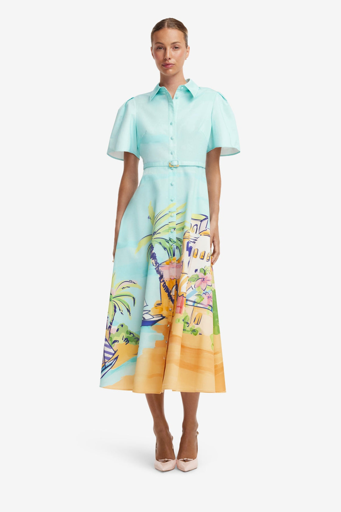 Bianca Short Sleeve Midi Dress - Voyage Print Dress Midi