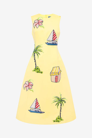 Cleo Embroidered Sleeveless Midi Dress - Havana Print Dress Midi