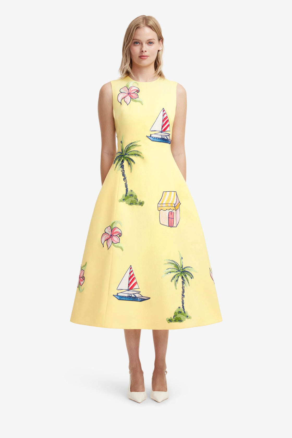Cleo Embroidered Sleeveless Midi Dress - Havana Print Dress Midi