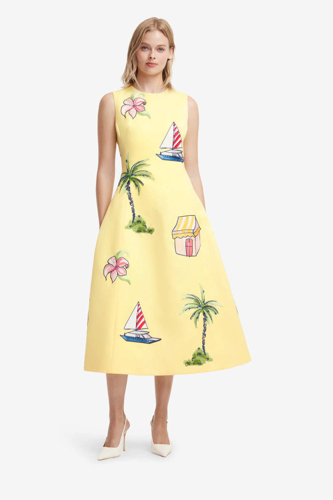 Cleo Embroidered Sleeveless Midi Dress - Havana Print Dress Midi