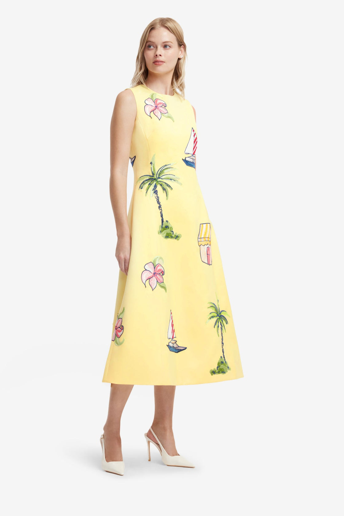 Cleo Embroidered Sleeveless Midi Dress - Havana Print Dress Midi