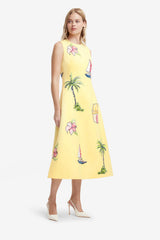 Cleo Embroidered Sleeveless Midi Dress - Havana Print Dress Midi