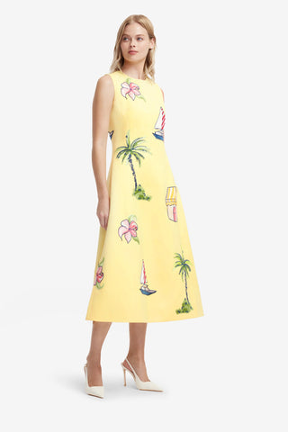 Cleo Embroidered Sleeveless Midi Dress - Havana Print Dress Midi