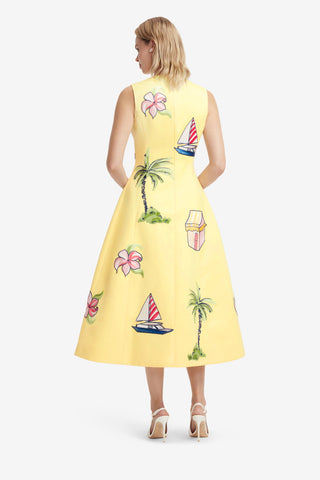 Cleo Embroidered Sleeveless Midi Dress - Havana Print Dress Midi