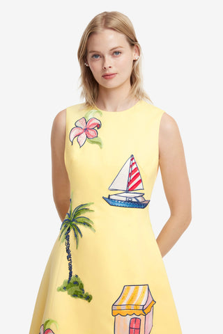 Cleo Embroidered Sleeveless Midi Dress - Havana Print Dress Midi