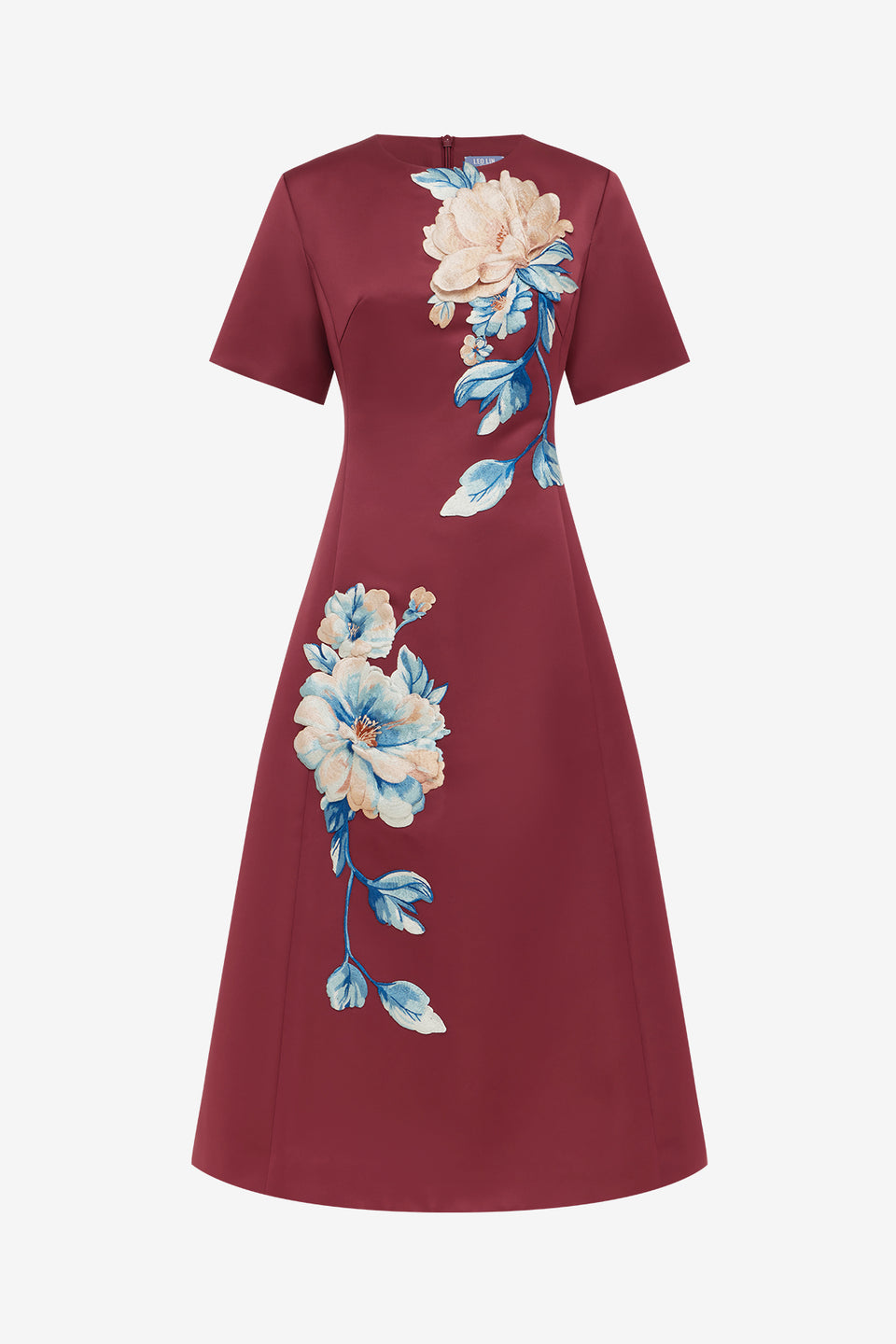 Caroline Embroidered Short Sleeve Midi Dress - Cosmos Print Dress Midi