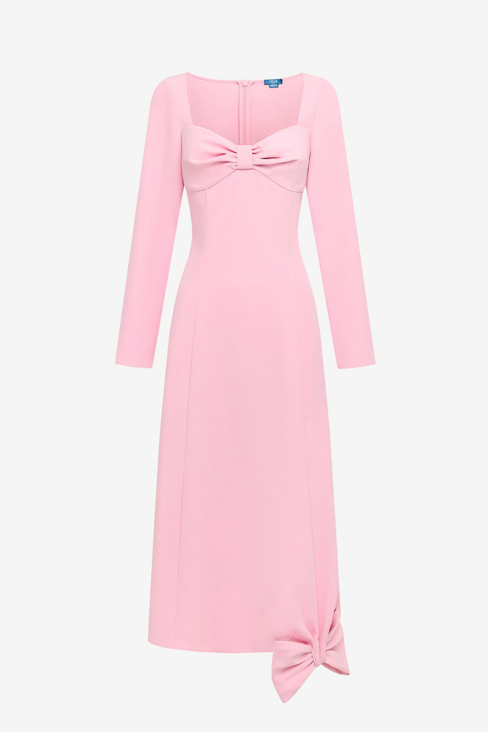 Erika Twist Bodice Bow Midi Dress - Pink Dress Midi