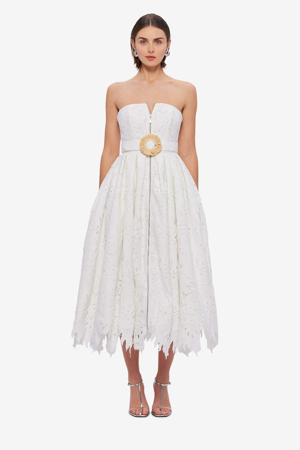 Exclusive LEO LIN Norine Bustier Midi Dress - Snow