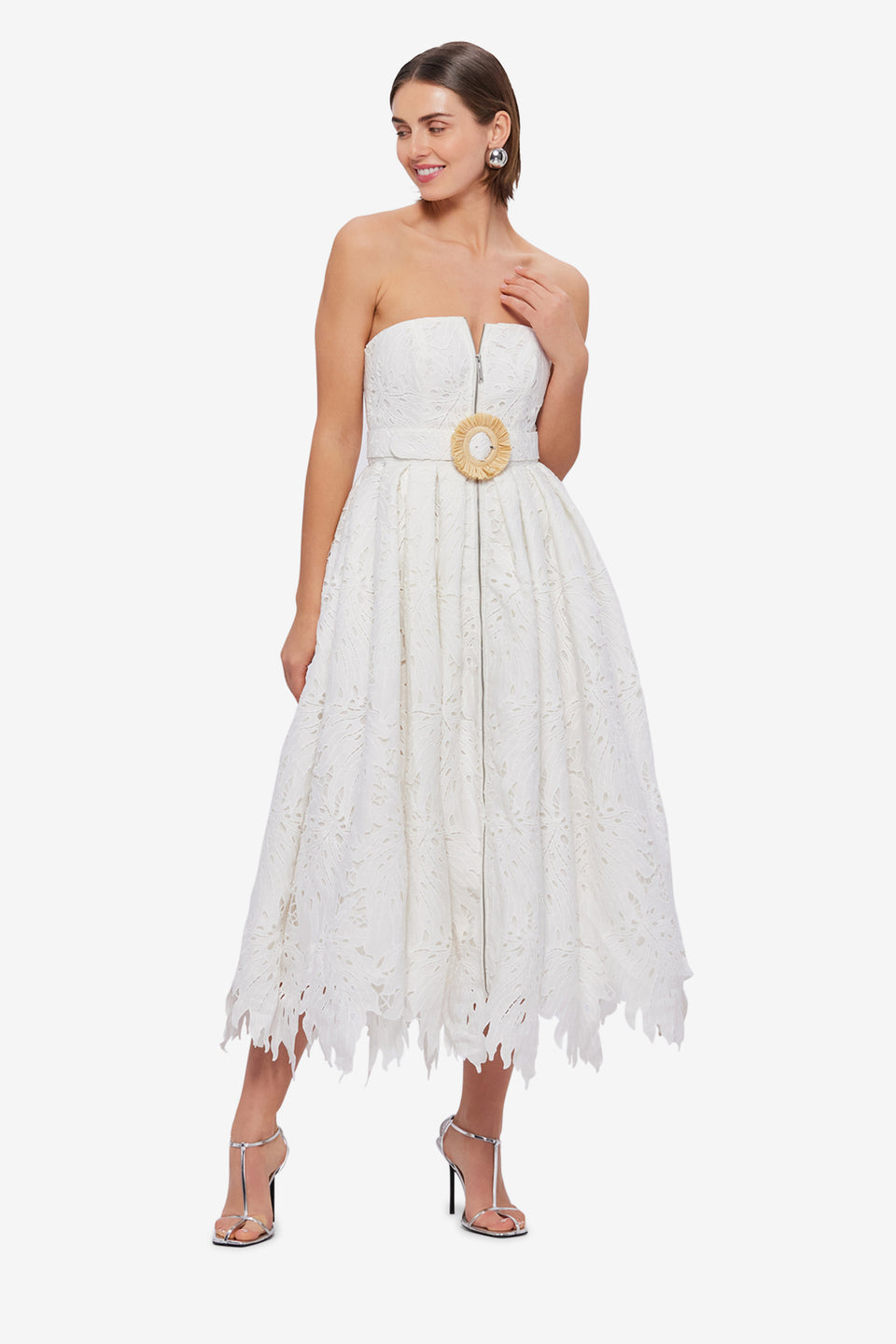 Exclusive LEO LIN Norine Bustier Midi Dress - Snow