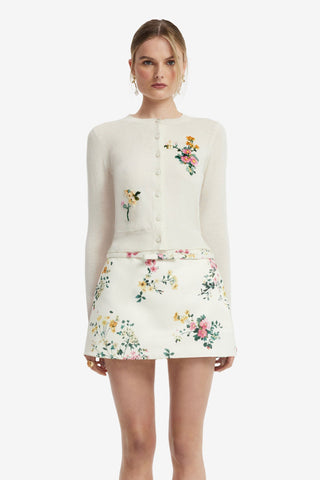 Claire Embellished Knit Cardigan - Posy Print in Snow Tops
