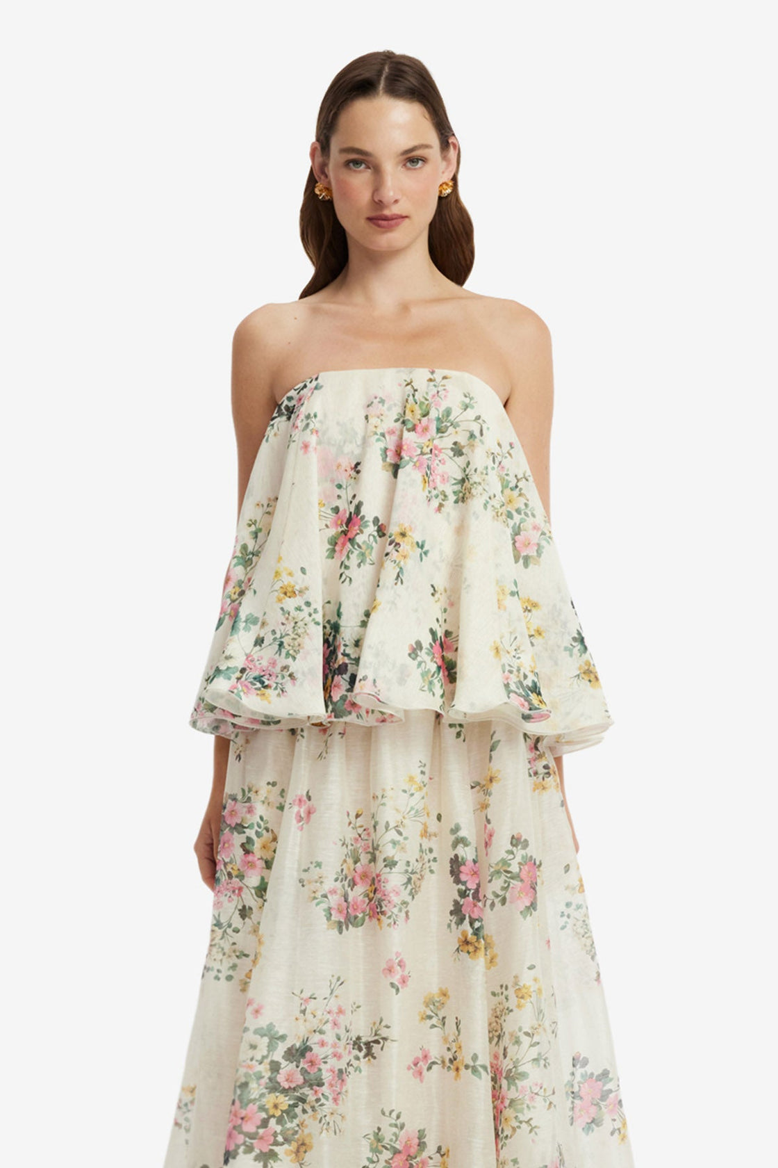 Ixia Bustier Top - Posy Print in Snow Tops